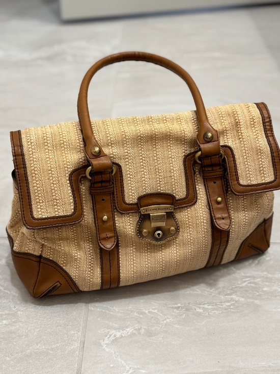 Etienne Aigner Handbags - Etienne Aigner Woven Straw Leather Satchel Bag Tan Vintage Coastal